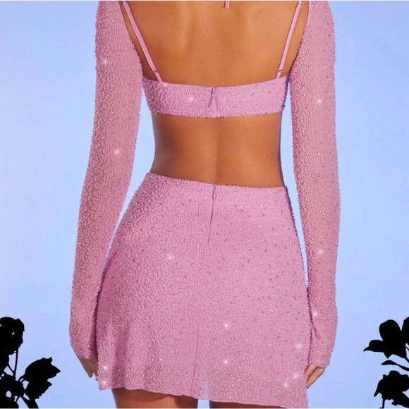 Oh Polly Pink Beaded Two-Piece Skirt Set - Picture 3 of 7